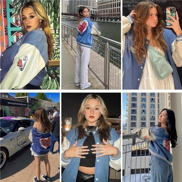 Mens Varsity Jacket Vintage Streetwear Letterman Jackets Graphic Bomber Unisex - Picture 6 of 7